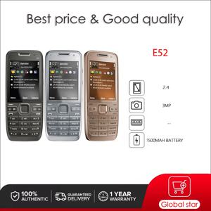 오리지널 잠금 해제 E52 3MP WIFI 블루투스 FM 라디오 휴대폰 러시아어 아랍어 히브리어 키보드 핀란드산