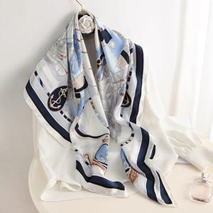 90*90cm 여성 스퀘어 실크 스카프 럭셔리 브랜드 대형 목도리 Neckerchief 인쇄 머리띠 여성 Foulard Bandana Wraps Hijab Scarves