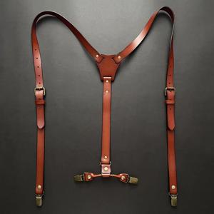 2*115Cm 가죽 멜빵 남성 4 클립 Y 백 레트로 멜빵 조절 가능한 멜빵 여성 바지 교정기 의류 액세서리