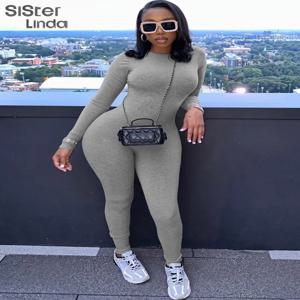 Sisterlinda 여성용 캐주얼 피트니스 점프수트, 긴팔 O넥 스키니 스트레치 원피스 오버올, 심플한 스포티 스트리트웨어