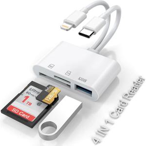 아이폰 아이패드용 SD 카드 리더, 5 인 1 라이트닝-USB 어댑터, SD 카드 뷰어, SD/TF 카드 포함 USB 3.0 어댑터