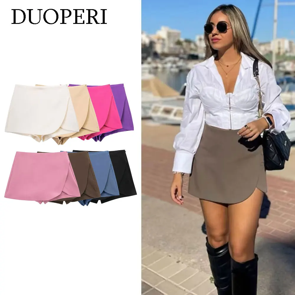 DUOPERI 여성 패션 일반 비대칭 스커트 스타일 반바지 여성 세련된 우아한 스위트 레이디 캐주얼 짧은 Skorts Culottes