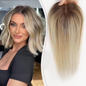 헤어 토퍼 금발 갈색 옹 브르 100% 레미 인간의 머리카락 토퍼 여성용 헤어 피스 150% 밀도 실크베이스 3 클립 토퍼 12 인치