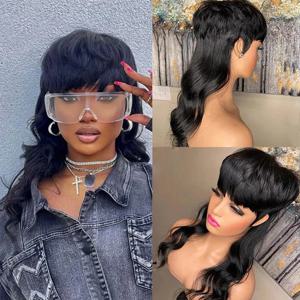 자연 블랙 컬러 바디 웨이브 인간의 머리카락 숭어 가발 앞머리 전체 기계 제작 브라질 레미 가발