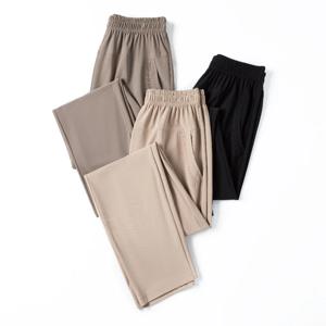 중년 여성 바지 플러스 사이즈 여름 얇은 높은 허리 탄성 느슨한 스트레이트 바지 여성 캐주얼 바지 6XL 7XL 8XL