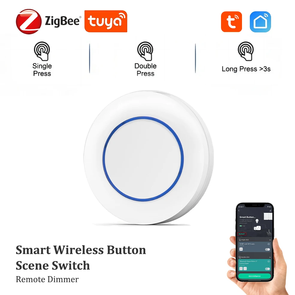Tuya ZigBee 푸시 버튼 무선 스마트 장면 스위치 컨트롤러 Tuya 장치 Z2M과 배터리 구동 자동화 시나리오 연결