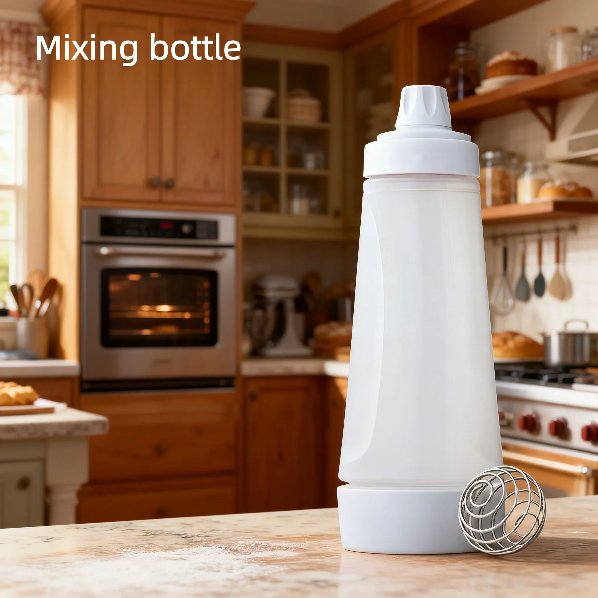 휴대용 팬케이크 반죽 믹서 병 (측정 눈금 포함) 크림 휘스크 블렌더 볼 디스펜서 와플 케이크 베이킹 주방 도구