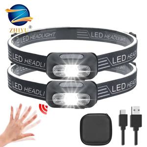 미니 LED 헤드램프, USB 충전식 헤드라이트, 웨이브 센서, 헤드 손전등, 야외 가정용 램프, 캠핑 하이킹 비상 물고기