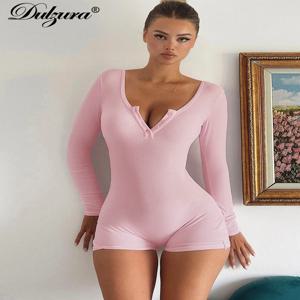 Dulzura 스키니 긴 소매 Playsuits 솔리드 ​​Bodycon 점프 슈트 Rompers 저녁 파티 클럽 휴일 운동 스포츠 여성 의류 Y2K