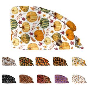 할로윈 호박 박쥐 프린트 캡, 조정 가능한 실험실 병원 관리 작업 캡, 남성 스크럽 모자, 간호사 의료 스크럽 캡