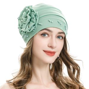 2024 새로운 진주 이슬람 패션 여성 Hijabs Turban 비니 모자 꽃 Chemo Headwear 탄성 머리 랩 모자