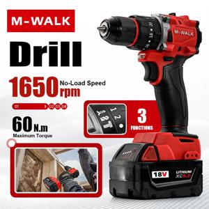 M-WALK 프로페셔널 브러시리스 임팩트 드릴 – 컴팩트 & 경량 디자인, 밀워키 18V 배터리 핀 호환 무단 전기 드릴
