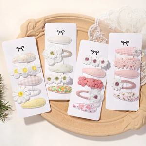 새로운 5Pcs BB 클립 어린이 헤어 액세서리 세트 Sweet Printe Hairbangs Hairclip Girls Barrette Ins 스타일 데이지 머리핀 장식품