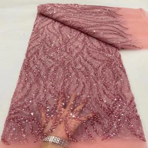 스팽글 레이스 원단 아프리카 구슬 장식, 나이지리아 웨딩 신부 자수, 프랑스 명주 그물 바느질, 2024 하이 퀄리티 신랑, 럭셔리