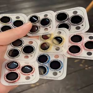 2-3Pc 패션 예쁜 샤인 다이아몬드 카메라 렌즈 보호 케이스 아이폰 12 15 14 프로 맥스 반짝이 렌즈 유리 카메라 커버 소녀