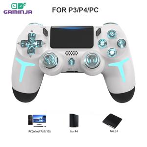 GAMINJA RGB 라이트 무선 게임 컨트롤러 PS4 PS3 콘솔 컴퓨터 PC LED 블루투스 게임 패드 6 축 자이로 스코프 이중 진동