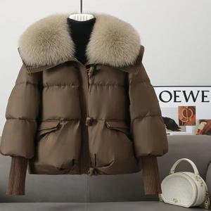 고급 퀼팅 코튼 재킷, 큰 퍼 칼라, 브레드 스타일 보온 여성 루즈핏 숏 코트 겨울 아우터