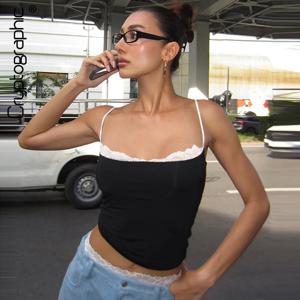 암호 레이스 트림 캐미솔 상의, 클럽 파티 의상, 백리스 스트리트웨어, 민소매 크롭탑, 코케트 의류, 여름