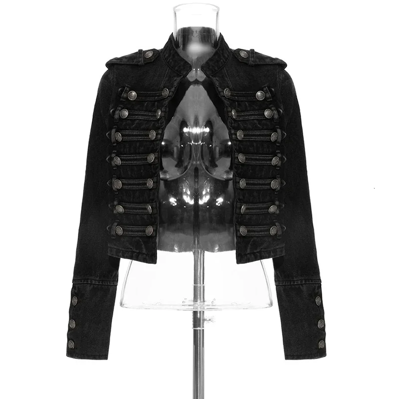 스트리트 캐주얼 루즈 버튼 스플릿 짧은 데님 자켓 여성 패션 봄 가을 2025 스탠드 칼라 긴 소매 진 자켓