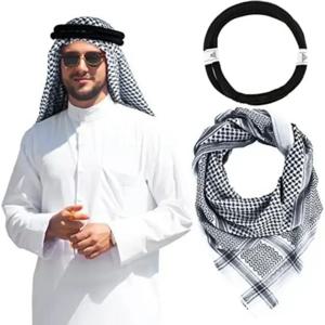 아랍 Shemagh 이슬람 Keffiyeh 머리 랩 전술 사막 머리 목 스카프 군사 목도리 Agal 로프와 아랍어 스카프 모자를 쓰고 있죠