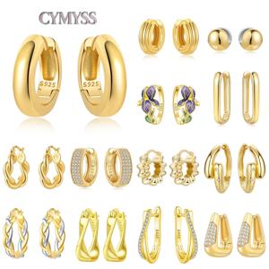 오리지널 2025 S925 스털링 실버 지르콘 18K 골드 라이닝 빈티지 후프 귀걸이 여성용 생일 파티 웨딩 선물 주얼리