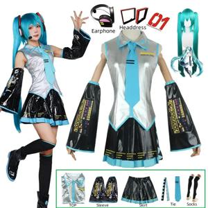 Miku Cosplay Ensemble Complet En Cuir Argenté Tissu 의상 Miku Cosplay Chapeaux 의상 Tenue JK Robe De Marin Lycée 유니폼