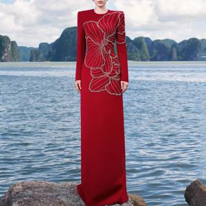 현대 구슬 이브닝 드레스 오-넥 긴 소매 스트레이트 바닥 길이 여성 맞춤형 행사 공식 저지 파티 가운 새로운