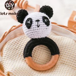 크로 셰 뜨개질 동물 팬더 딸랑이 장난감 노리개 팔찌 나무 Teether 반지 아기 제품 모바일 유모차 유아용 침대 나무 장난감 선물을 만들어 봅시다