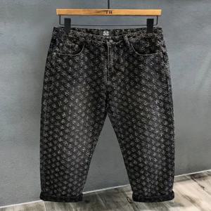 밀라노 디자이너 프리미엄 자수 공정 트렌디 헤비웨이트 남성 루즈 스트레이트 레그 진 아메리칸 하이 스트리트 스타일 캐주얼 웨어