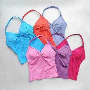 노 로고 여성용 롱라인 스트랩 백리스 짐 탑 스크런치 운동 오픈 백 브라 탱크탑 러닝 요가 셔츠