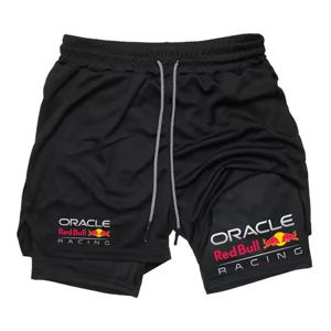 F1 새로운 남성용 2-in-1 레드불 스포츠 반바지 통기성 캐주얼 빠른 건조 더블 레이어 반바지 여름 러닝 스포츠 속옷