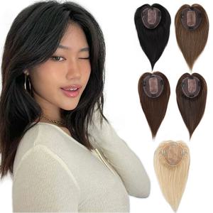 10인치 100% 인모 13X12cm 헤어넷 클립형 부분 가발 (뱅 포함) 여성용 데일리 헤어피스