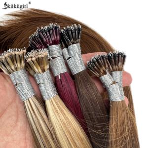 1g/s 100Strands 실제 인간의 머리카락 나노 링 헤어 익스텐션 기계 레미 Pre-Bonded 스트레이트 마이크로 비즈 나노 팁 16''-24''