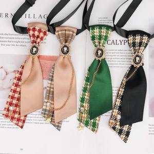 남녀공용 레트로 수제 나비 넥타이 크리스탈 태슬 캠퍼스 스타일 셔츠 넥타이 여성 소녀 웨딩 파티 체크 넥타이 액세서리