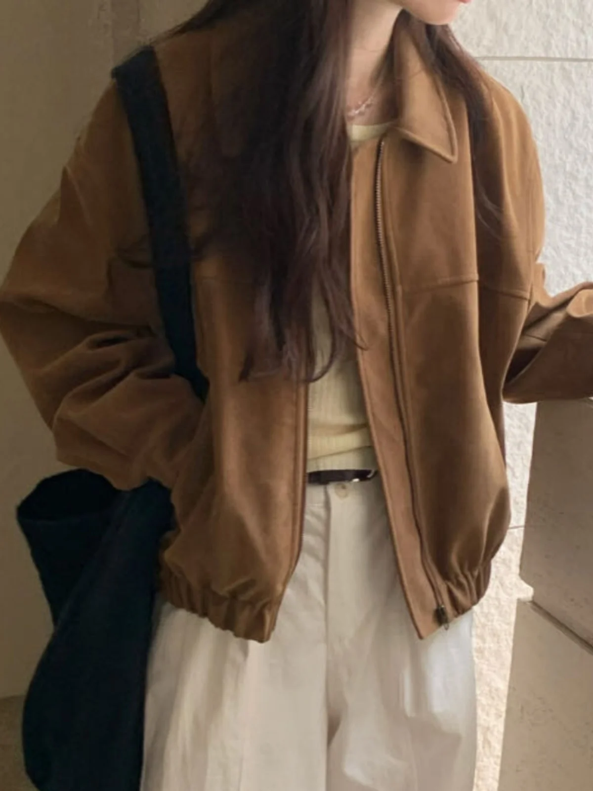 레트로 하이엔드 벨벳 숏 재킷 여성용 봄 가을 루즈핏 다용도 우아한 탑 트렌디 디자인 스플라이스 긴팔 지퍼