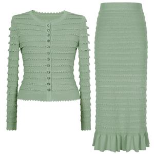 4 색 고품질의 새로운 유행 니트 레이스 라인 석 탑 카디건 자켓 + 슬림 스플릿 프릴 에지 하프 스커트 세트