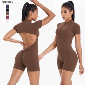 지퍼 짐 점프수트 숏 여성 요가 세트 스포츠 의류 여성 요가 오버올 운동복 피트니스 슈트 여성 트레이닝복