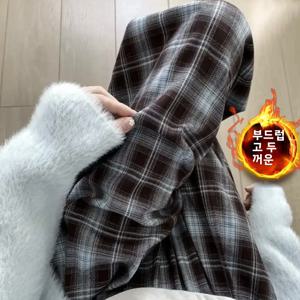 양털 벨벳 안감 두꺼운 체크무늬 캐주얼 바지 여성 겨울 홈웨어 스트레이트 레그 와이드 레그 면 잠옷 바지
