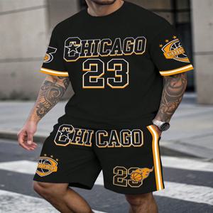 남성 스포츠 반팔 상의 반바지 세트 플러스 사이즈 통기성 농구 스포츠 의류 레터 프린트 티셔츠 반바지 2종 세트