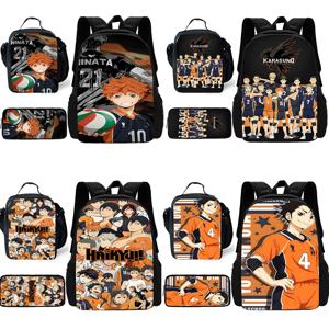 귀여운 배구 애니메이션 하이큐 남학생 학교 배낭 세트, 도시락 가방, 필통, 남학생 및 여학생 배낭, 최고의 선물