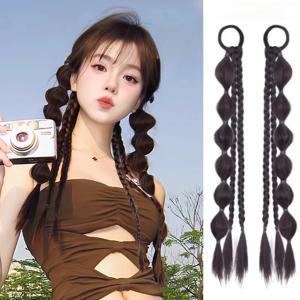 버블 브레이드 포니테일 합성 가발 연장 헤어 액세서리 여성용 헤어 타이 브레이드 포니테일 복싱 트위스트 헤어 피스