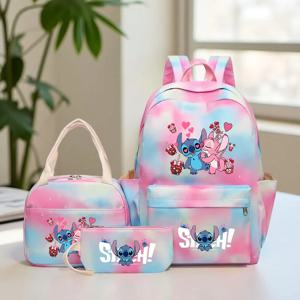 3pcs 스티치 대용량 배낭 세트, 경량, 지퍼 클로저, 수납 공간, 일상용 핸드백 및 필통 포함