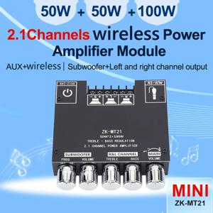 ZK-MT21 2x50W+100W 2.1 채널 서브우퍼 디지털 전력 증폭기 보드 AUX 12V 24V 오디오 스테레오 Bluetooth 호환 5.0 베이스 앰프
