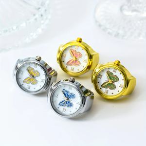 1pc 나비 손가락 반지 시계 크리 에이 티브 미니 트렌드 간단한 다목적 패션 시간 남성과 여성 커플 반지 시계 포켓 시계