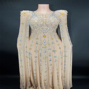 글래머 파티 드레스, 두바이 럭셔리 크리스탈 롱 케이프 슬리브 이브닝 드레스, 아랍 여성 고급 웨딩 드레스 파티 가운