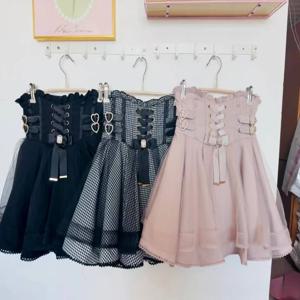 로리타 스위트 솔리드 스커트 핫 걸즈 하이 웨이스트 슬림 Y2K 미니 스커트 일본 스위트 카와이 패션 스커트 한국 시크 여성