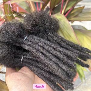 100% 인모 레게머리 연장, 수제 드레드락 연장 도매, 0.6cm 너비, 여성 및 남성용 내추럴 블랙 연장