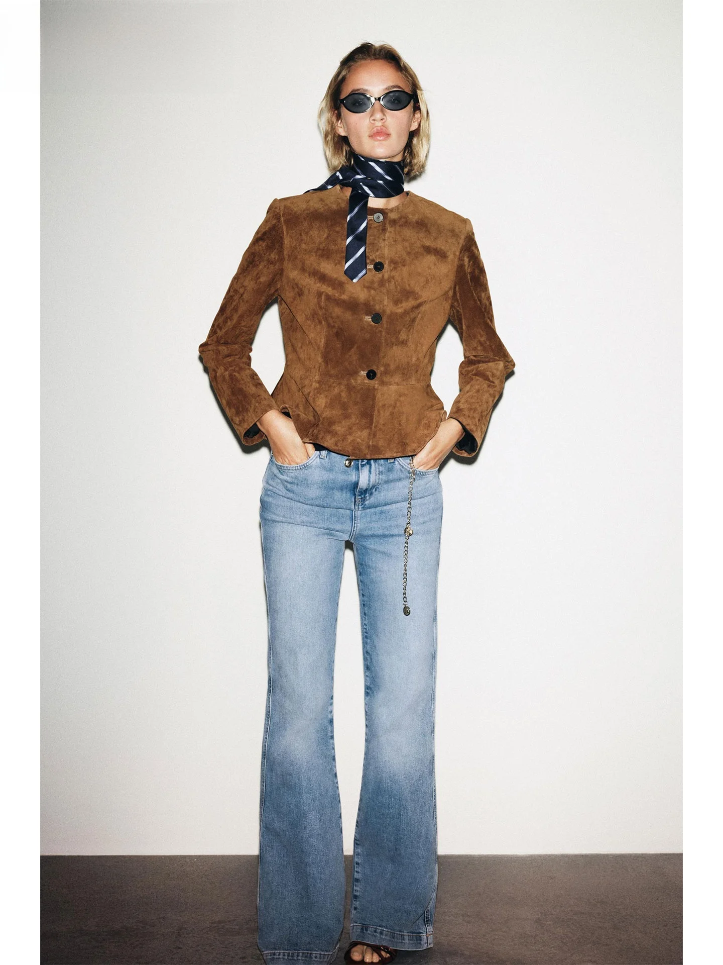 ZAPRHA 라운드 넥 긴팔 A라인 밑단 가죽 재킷 여성 캐주얼 스타일 가을 신상품 다용도 아우터웨어