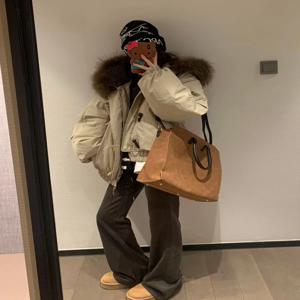 레트로 버튼 코튼 재킷 여성용 루즈 파카 두꺼운 퍼 칼라 따뜻한 아우터웨어 한국 스타일 플러스 사이즈 겨울 코트 트렌디