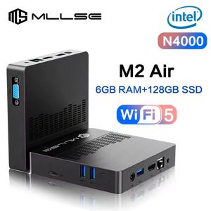 MLLSE M2 에어 미니 PC 인텔 셀러론 N4000 윈도우11 6GB 램 128GB 롬 와이파이 5 블루투스 4.2